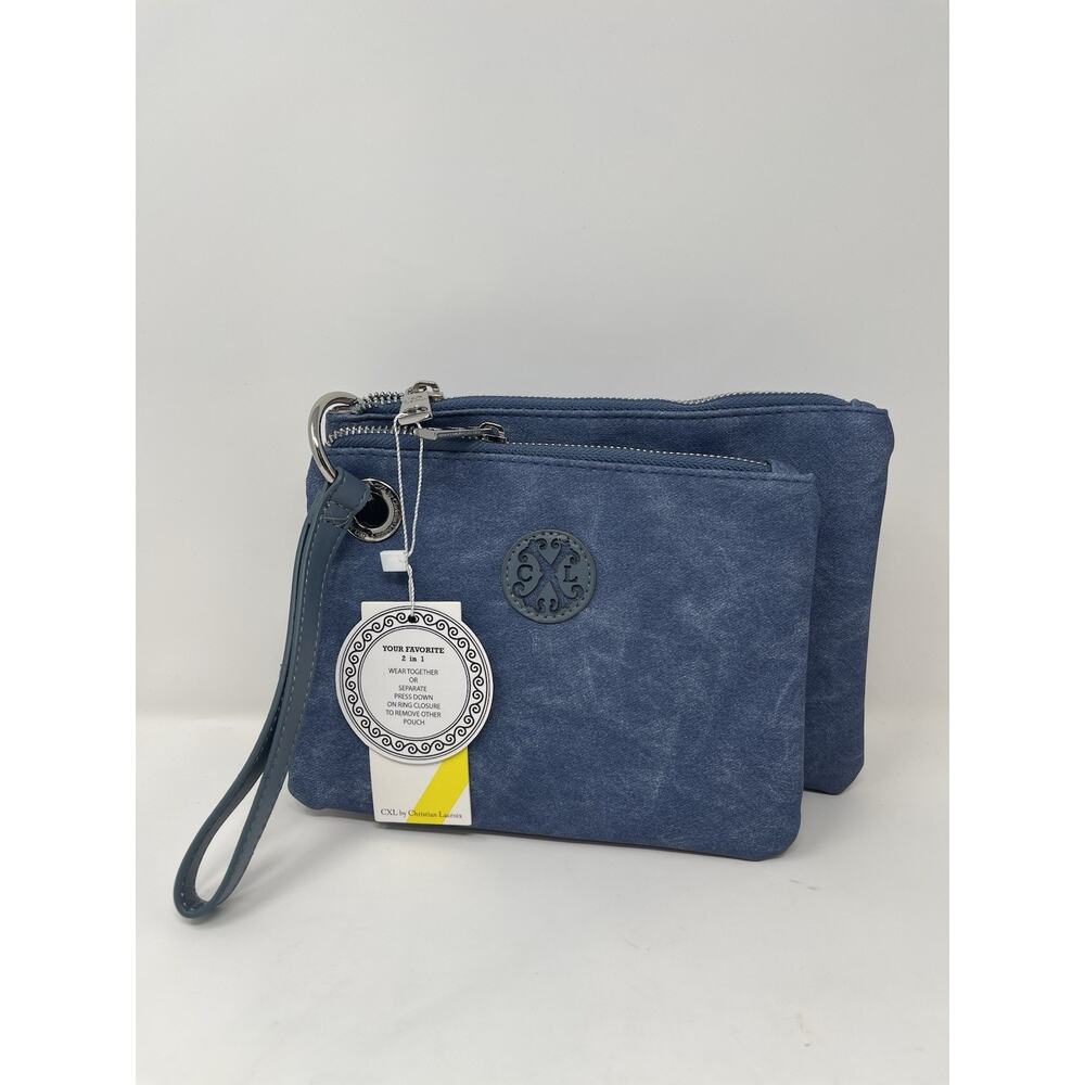 CXL by Chriatian Lacroix LUCA PU DENIM Double Slim‎ Pouch Wristlets Blue